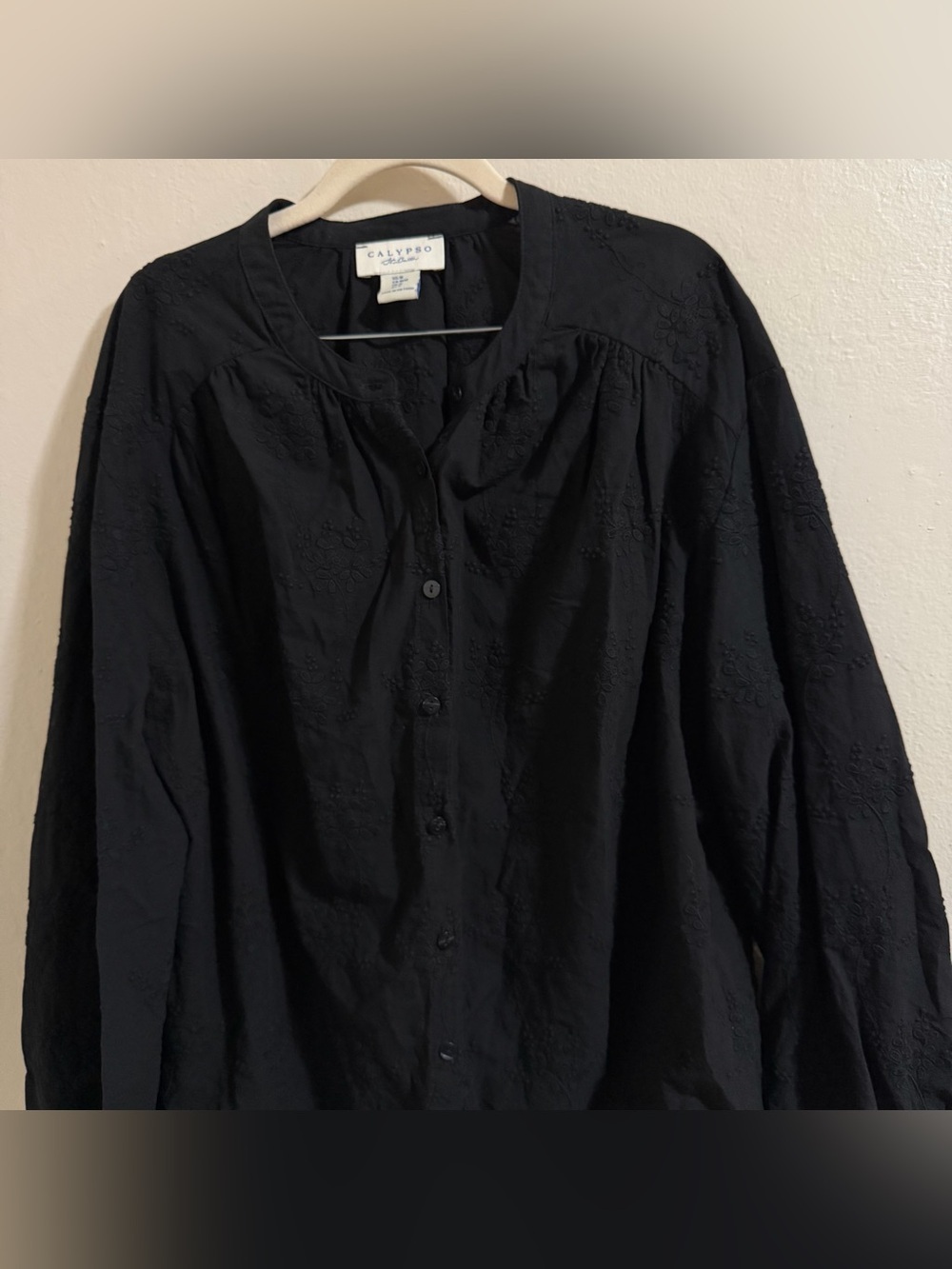 Calypso St.‎ Barth Black Floral Embroidered Puff Sleeve Cotton Blouse Size M - Picture 3 of 8